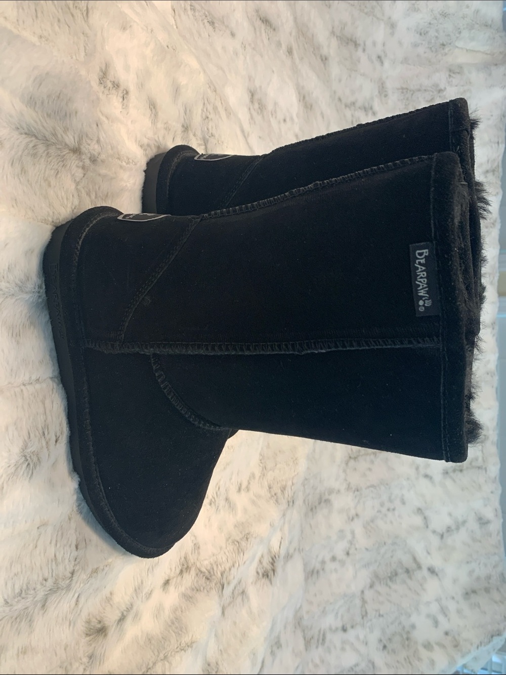 BearPaw Black Mid-Calf Suede Shearling Boots